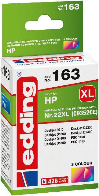 Edding Druckerpatrone ersetzt HP 22XL, C9352AE Kompatibel Cyan, Magenta, Gelb EDD-163 18-163