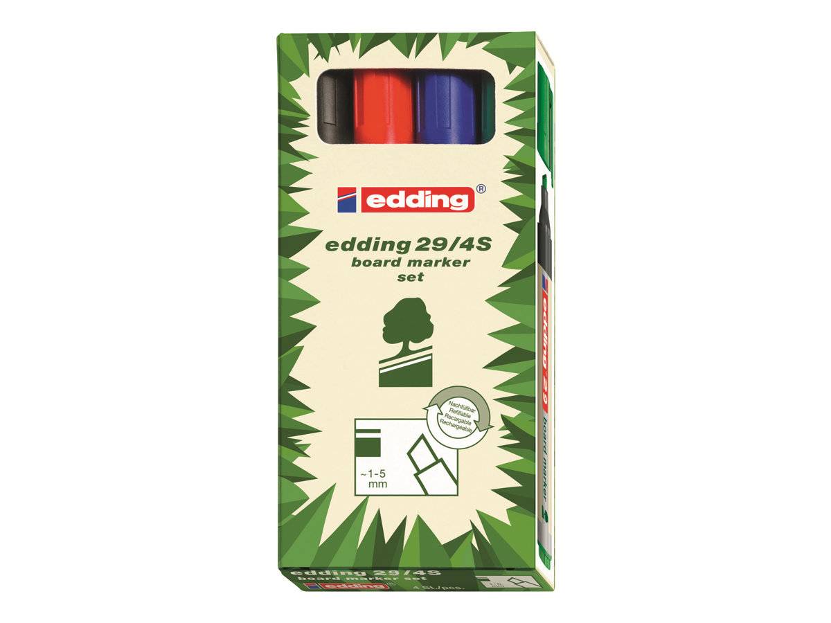 edding EcoLine 29 board - Marker - für Tafel - Schwarz, Rot, Blau, Grün - Pigmenttinte - 1-5 mm (Packung mit 4)