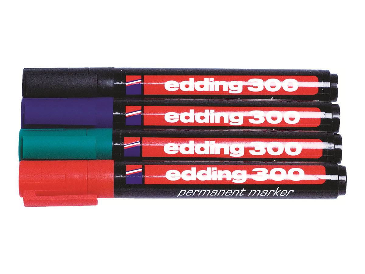 edding 300 - Marker - permanent - Schwarz, Rot, Blau, Grün - 1.5-3 mm (Packung mit 4)