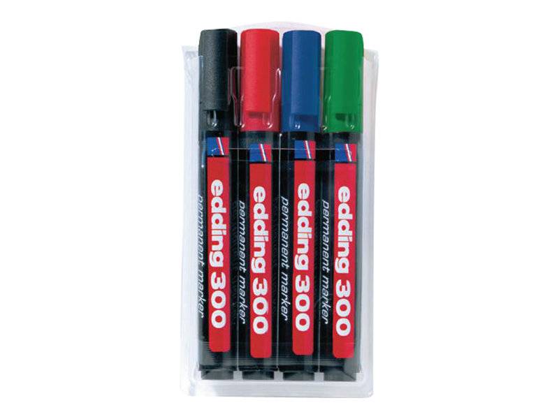 edding 300 - Marker - permanent - Schwarz, Rot, Blau, Grün - 1.5-3 mm (Packung mit 4)