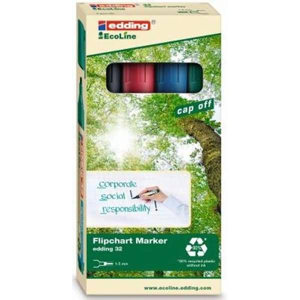 Flipchartmarker edding 32 EcoLine nachfüllbar 1-5mm schwarz, rot, blau, grün VE=4 Stück