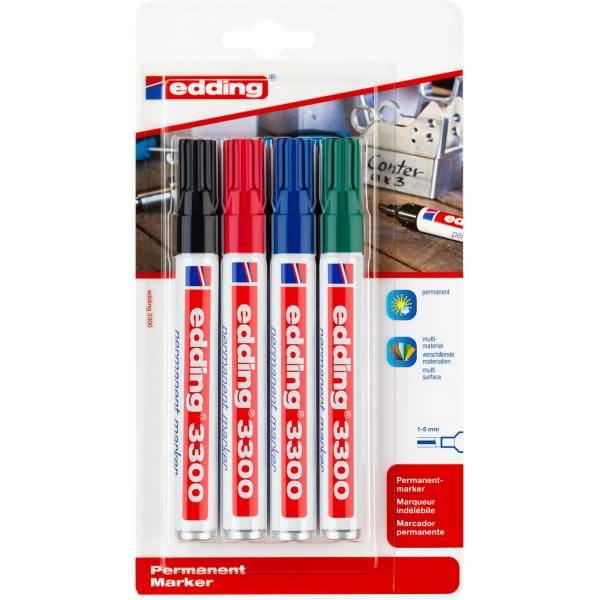 Permanentmarker edding 3300 nachfüllbar 1-5mm schwarz, rot, blau, grün VE=4 Stück