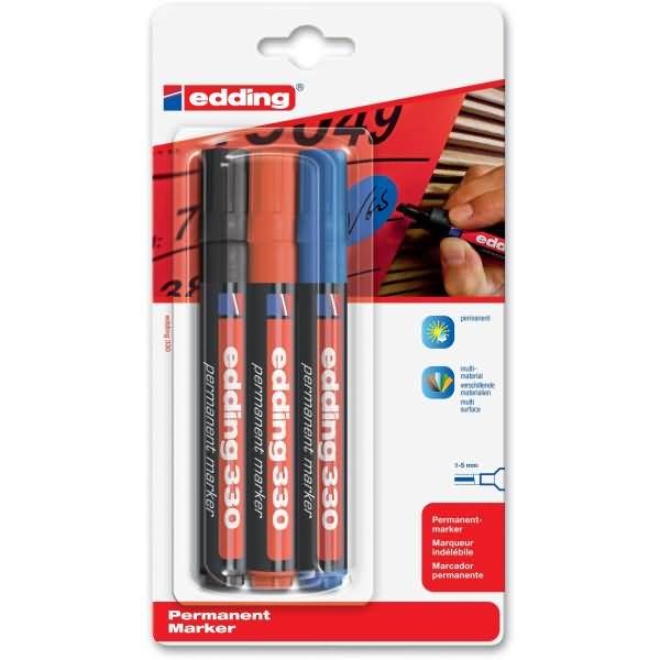 Permanentmarker edding 330 nachfüllbar 1-5 mm schwarz, rot, blau VE=3 Stück