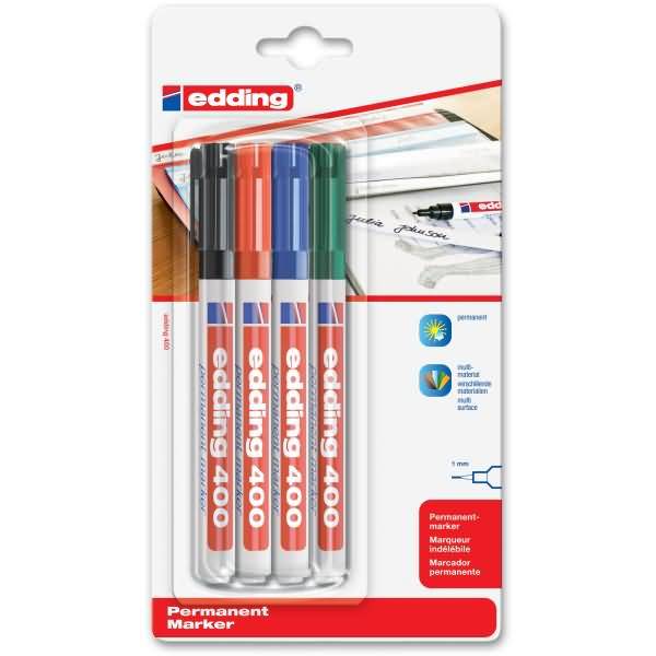 Permanentmarker edding 400 Blisterverpackung VE=4 Stück sortiert