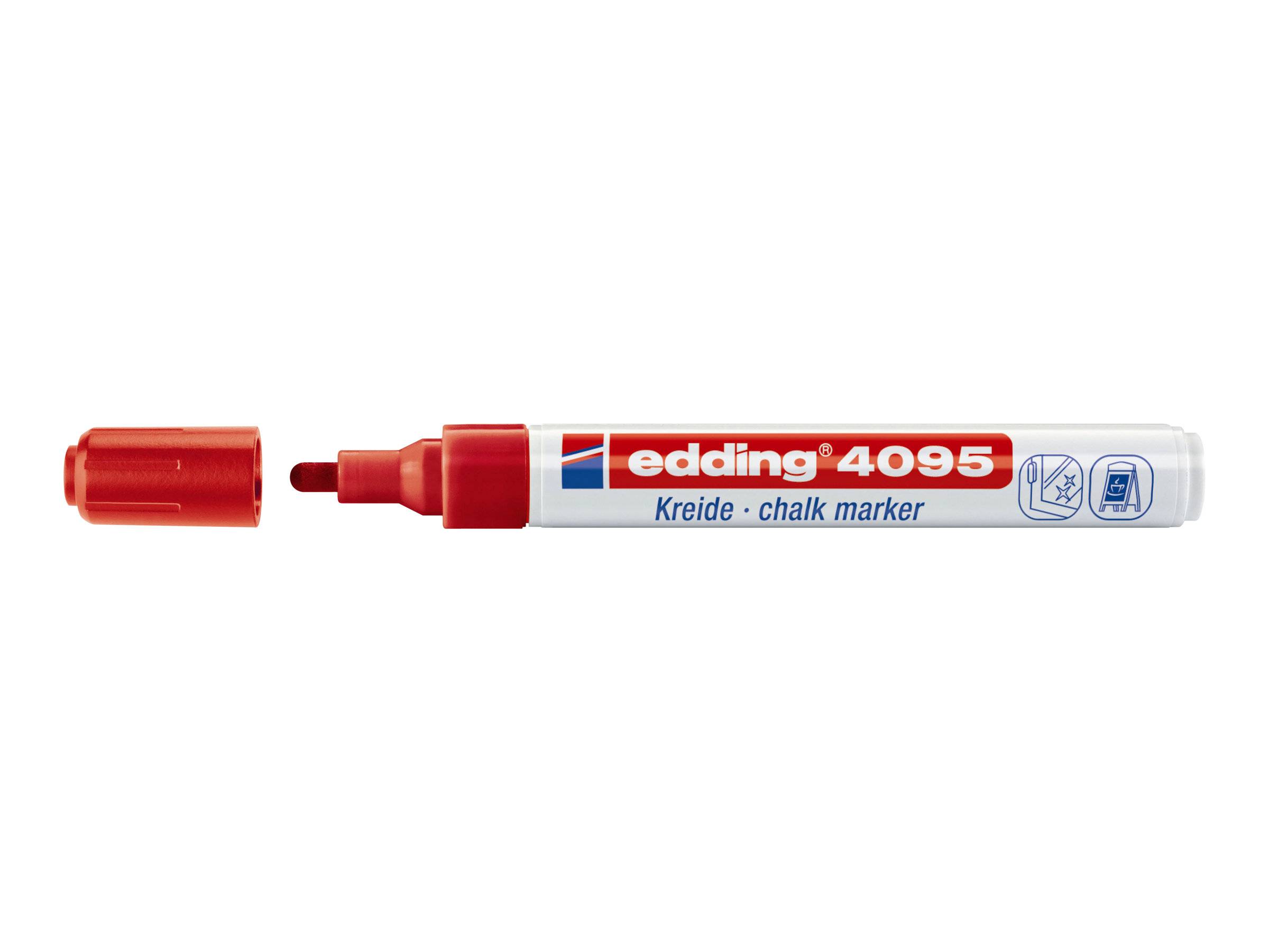 edding 4095 chalk - Marker - für Glas, Spiegel, Tafel - Schwarz, Rot, Blau, Neongrün - wasserbasierte Flüssigkreide - 2-