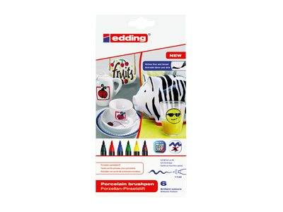 edding 4200 porcelain - Pinselstift - für Glas, Keramik, Porzellan - Schwarz, Rot, Blau, Grün, Gelb, braun - Wasserbasie