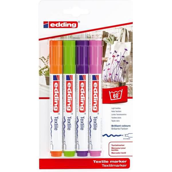 Textilmarker edding 4500 creative 2-3mm orange, blassgrün, violett, rosa VE=4 Stück