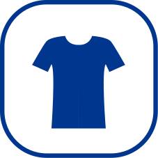 Blaues T-Shirt-Symbol in einem abgerundeten Quadrat auf schwarzem Hintergrund.
