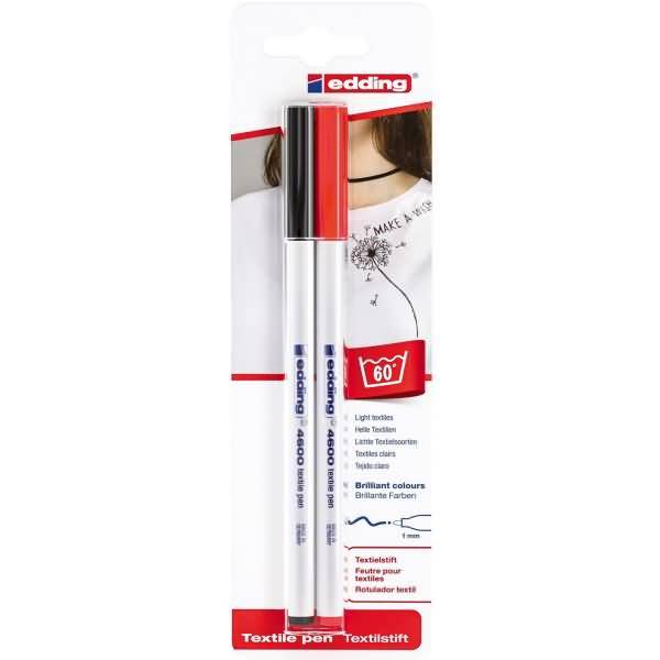 Textilpen edding 4600 Rundspitze 1mm schwarz/rot
