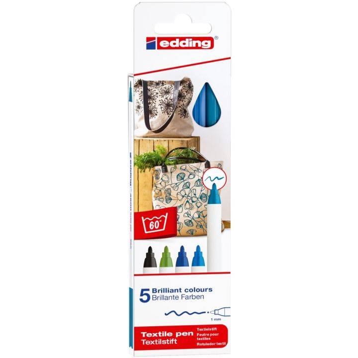 Textilpen edding 4600 Rundspitze 1mm VE=5 Farben