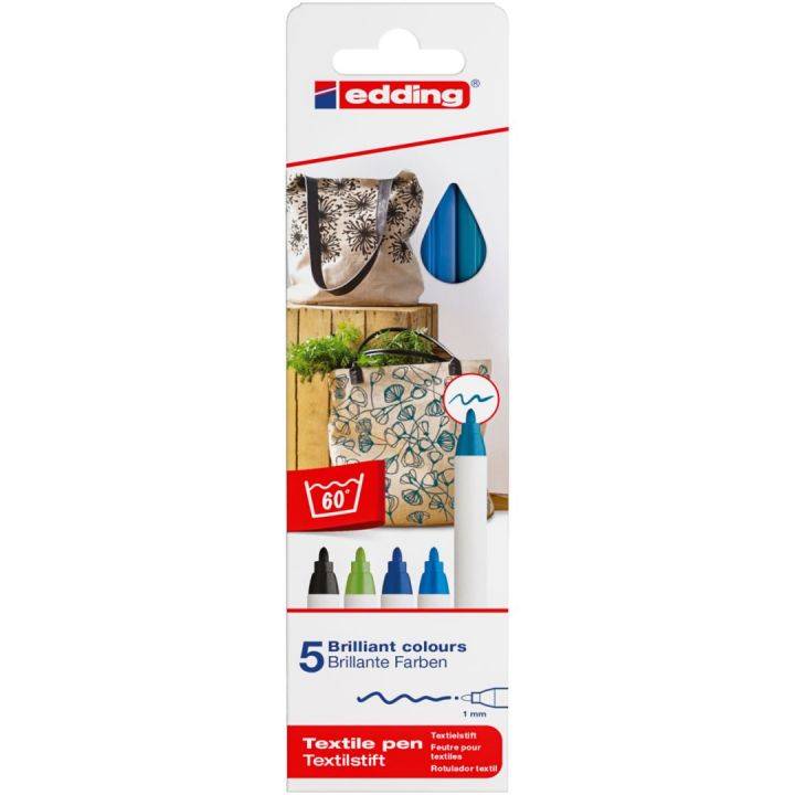 Textilpen edding 4600 Rundspitze 1mm VE=5 Farben