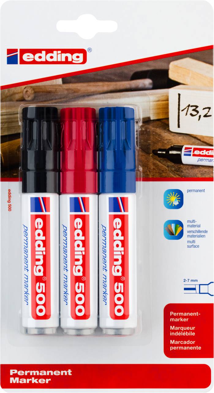 edding 500 Permanentmarker sortiert (3er Blister)