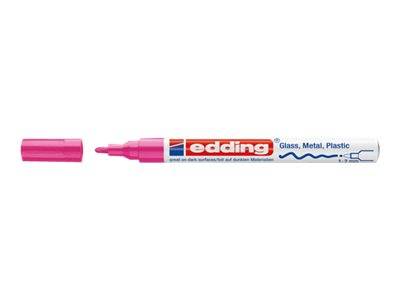 Rosa Edding-Lackmarker mit abgenommener Kappe, horizontal auf weißem Hintergrund dargestellt.