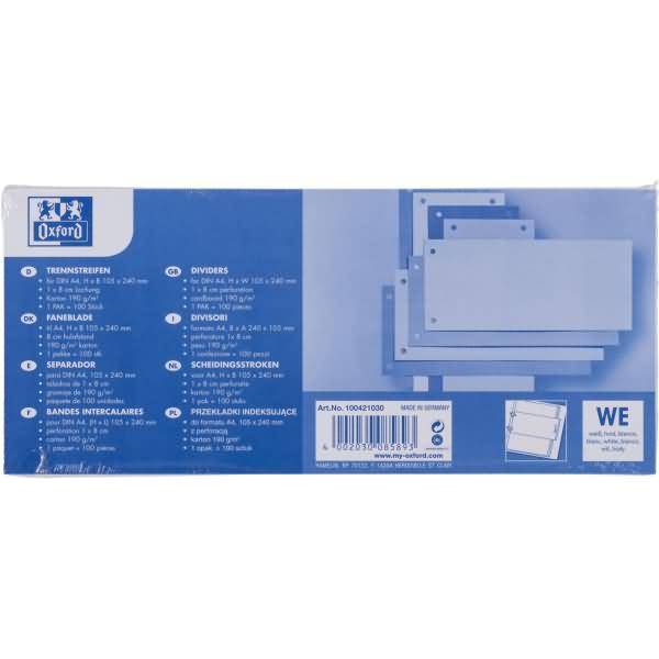 Trennstreifen 24x10,5cm Karton weiß VE=100 Stück