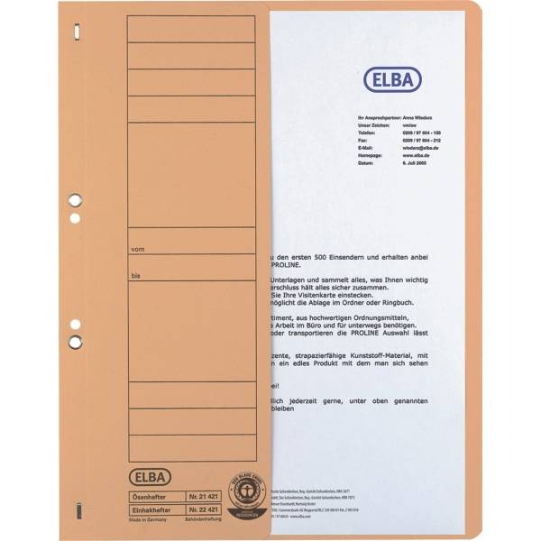 Ösenhefter Amtsheftung halber Vorderdeckel Karton chamois