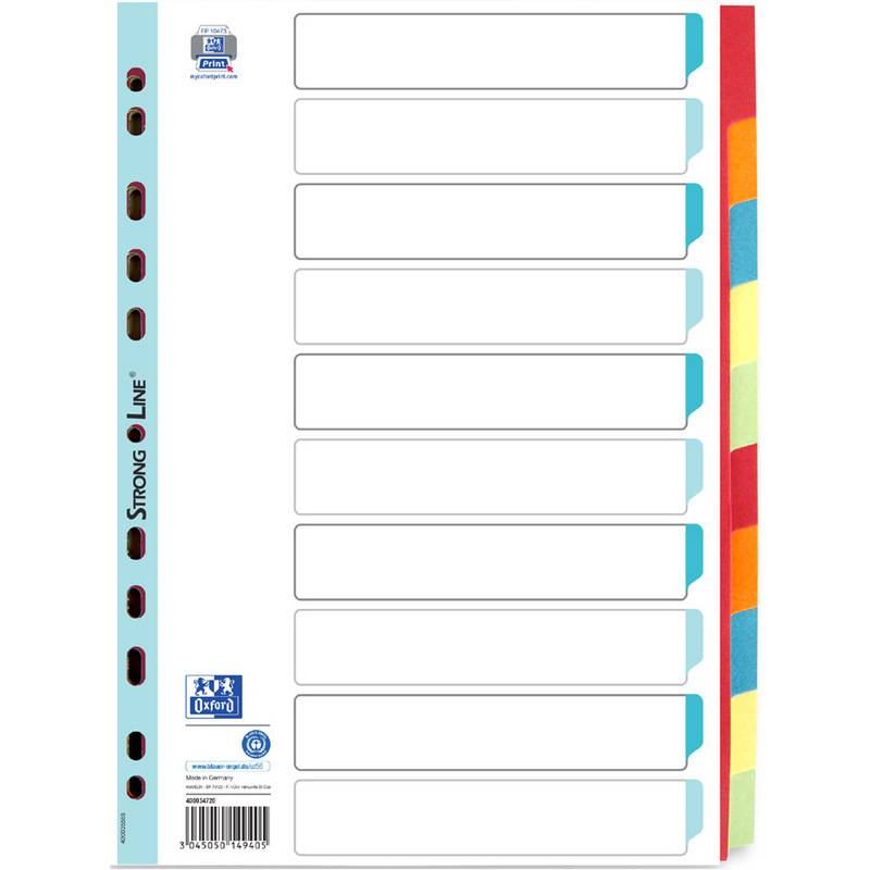 Oxford Karton-Register, blanko, DIN A4, farbig, 10-teilig