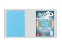 Ein blauer Ordner oder ein Notizbuch neben einem Buch- oder Magazincover mit dem Titel 