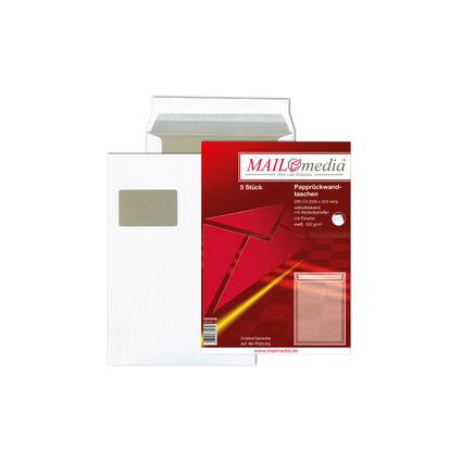 MAILmedia Versandtasche weiß mit Papprücken, mit Fenster