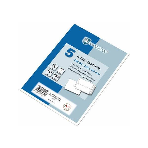 Faltentaschen Securitex B4 130g/qm haftklebend weiß VE=5 Stück