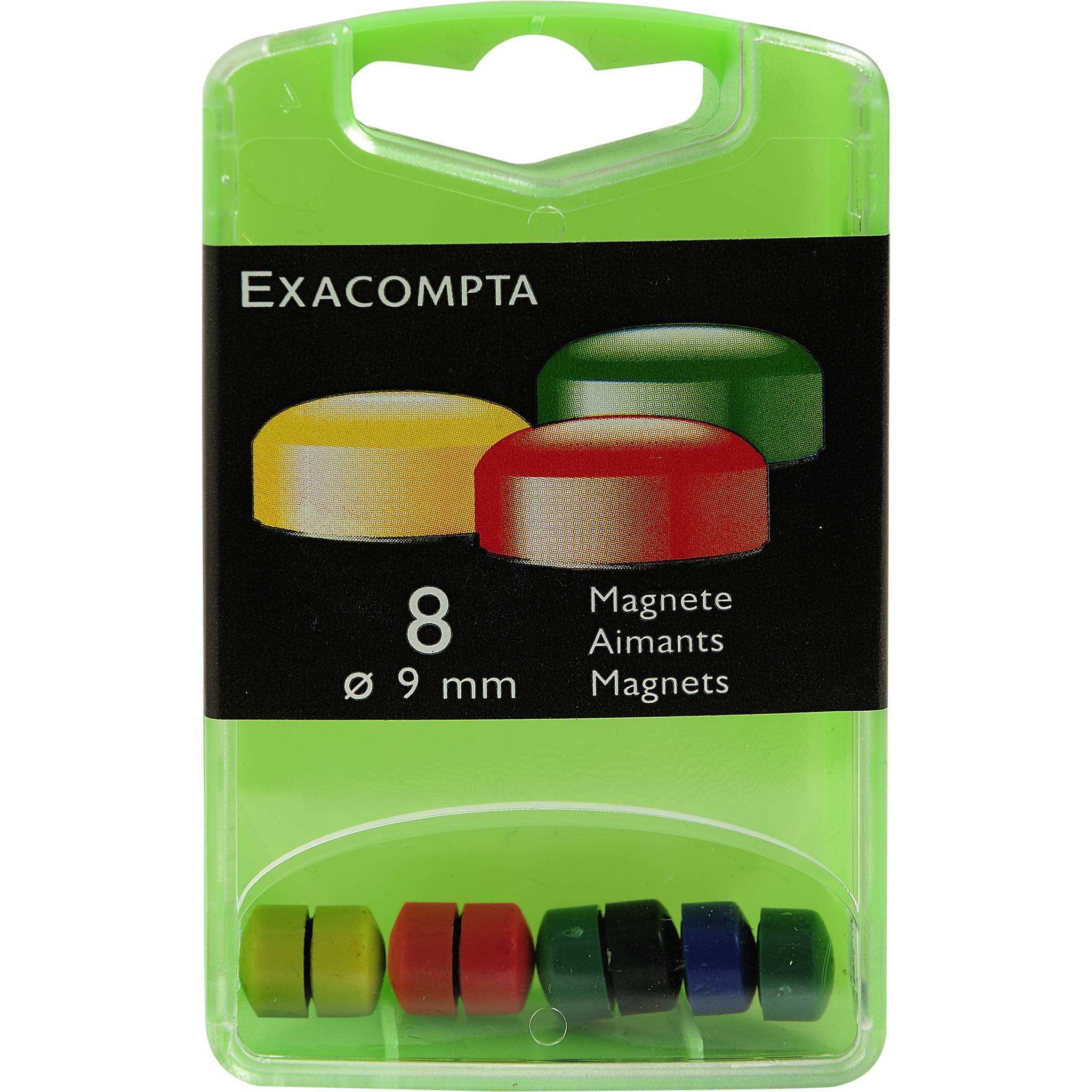 Exacompta 8x Magneten F9, 9mm Durchmesser - Farben sortiert - 11045E