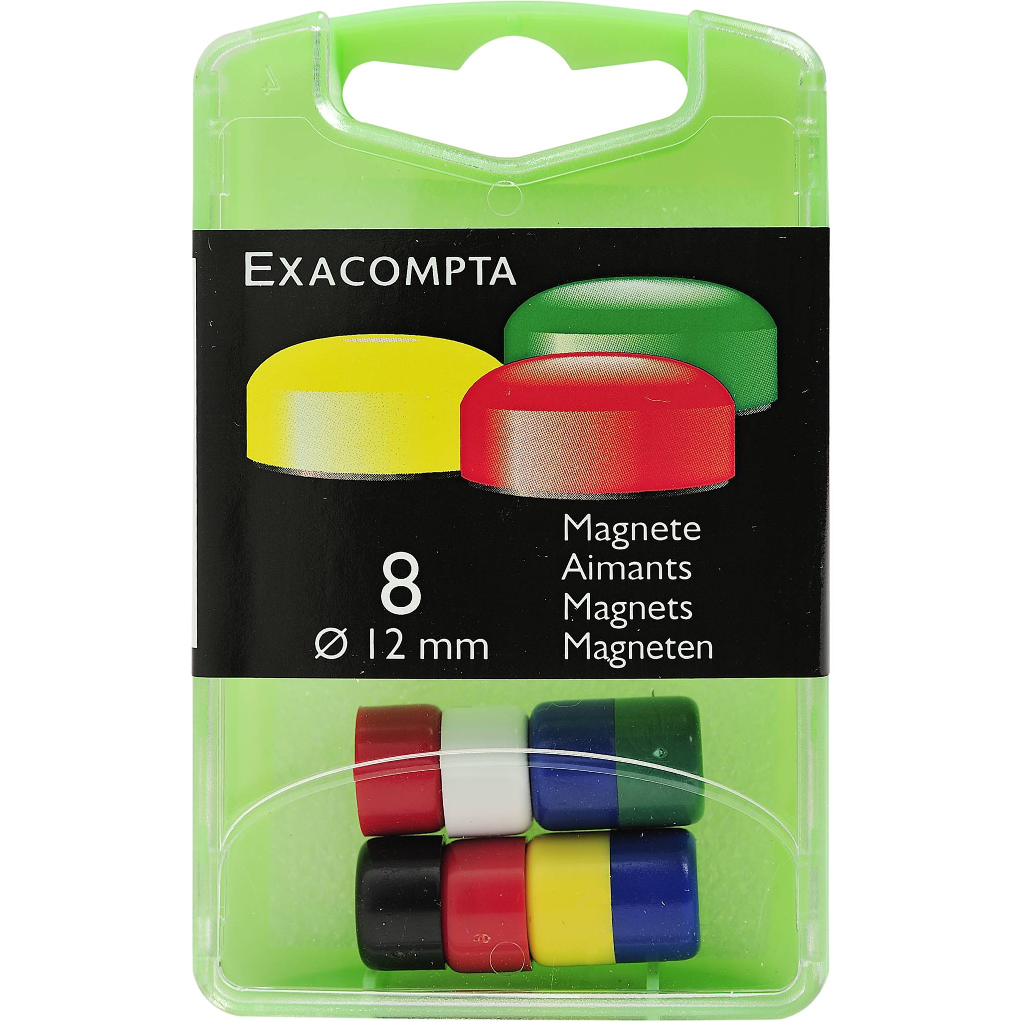 Exacompta Schachtel mit 8 Stück Magnete, Ø12mm - Farben sortiert - 11345E