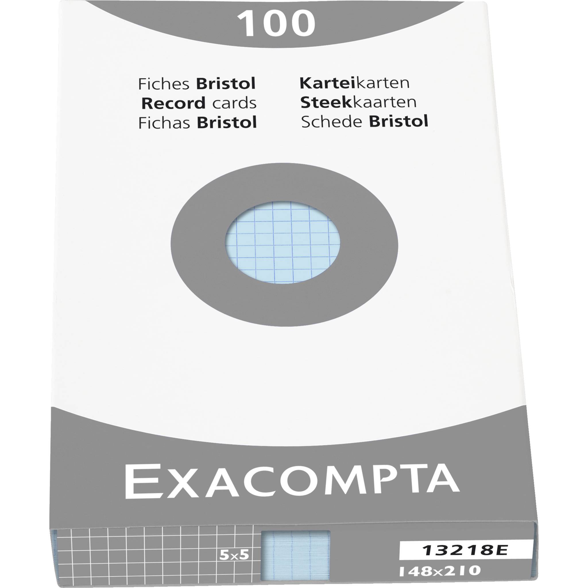 Exacompta Karteikarten A5 kariert, Faltschachtel mit 100 Stück, Azurblau, 13218E