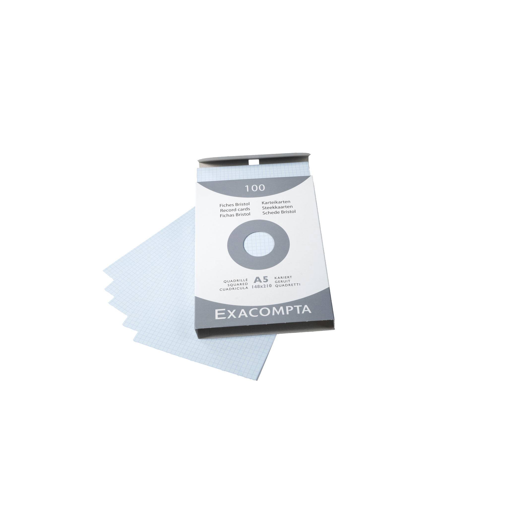 Exacompta Karteikarten A5 kariert, Faltschachtel mit 100 Stück, Azurblau, 13218E