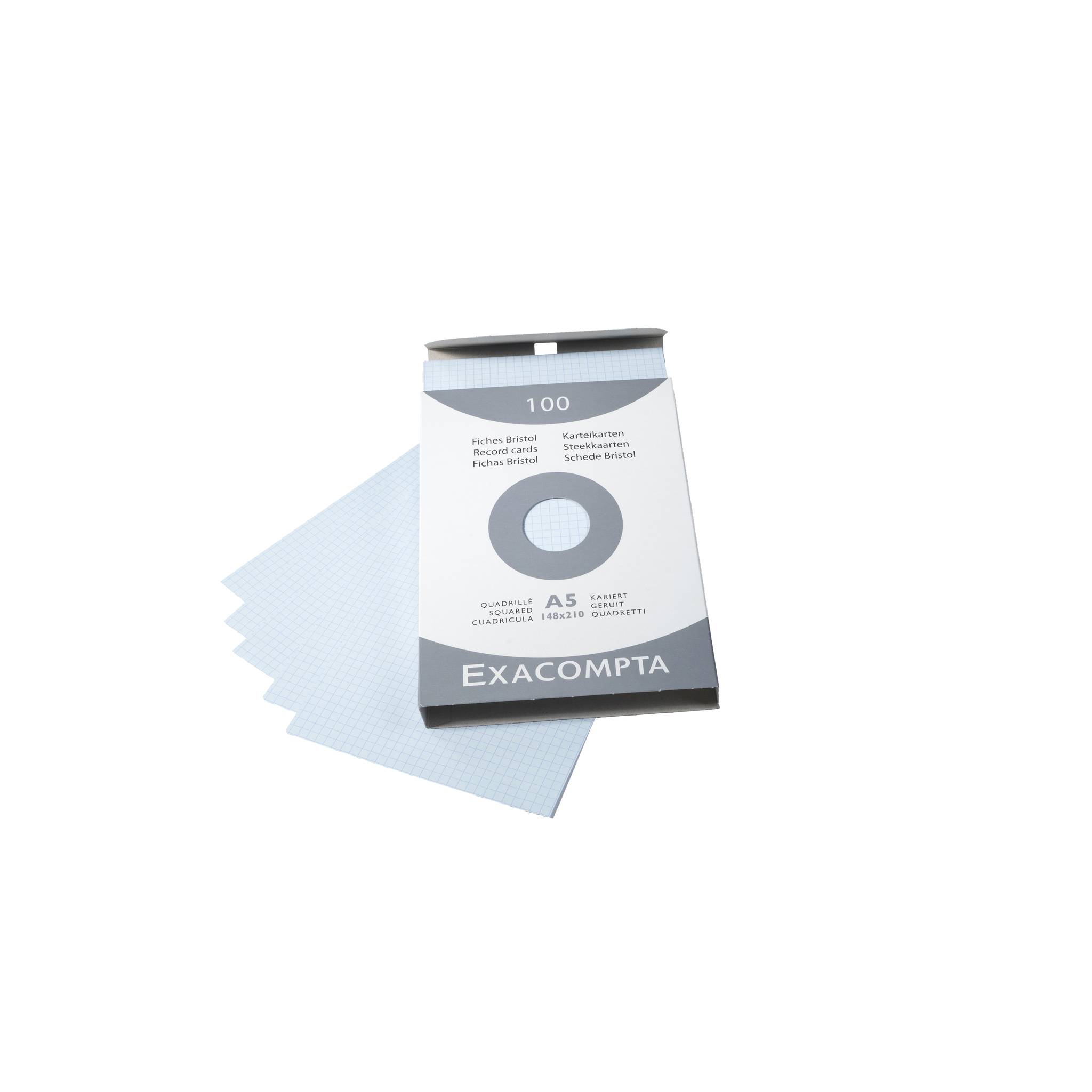 Exacompta Karteikarten A5 kariert, Faltschachtel mit 100 Stück, Azurblau, 13218E
