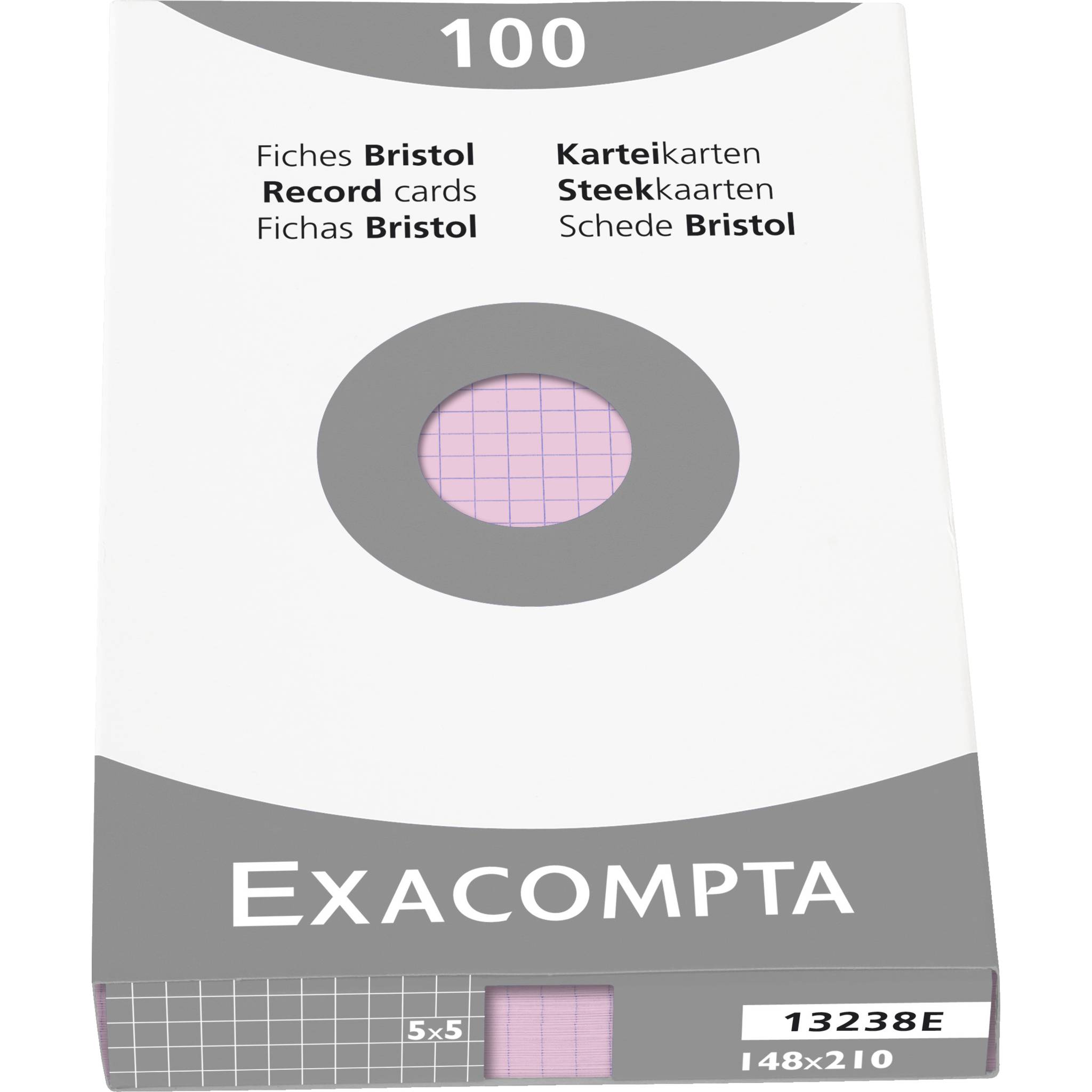 Exacompta Karteikarten A5 kariert, Faltschachtel mit 100 Stück - Rosa - 13238E