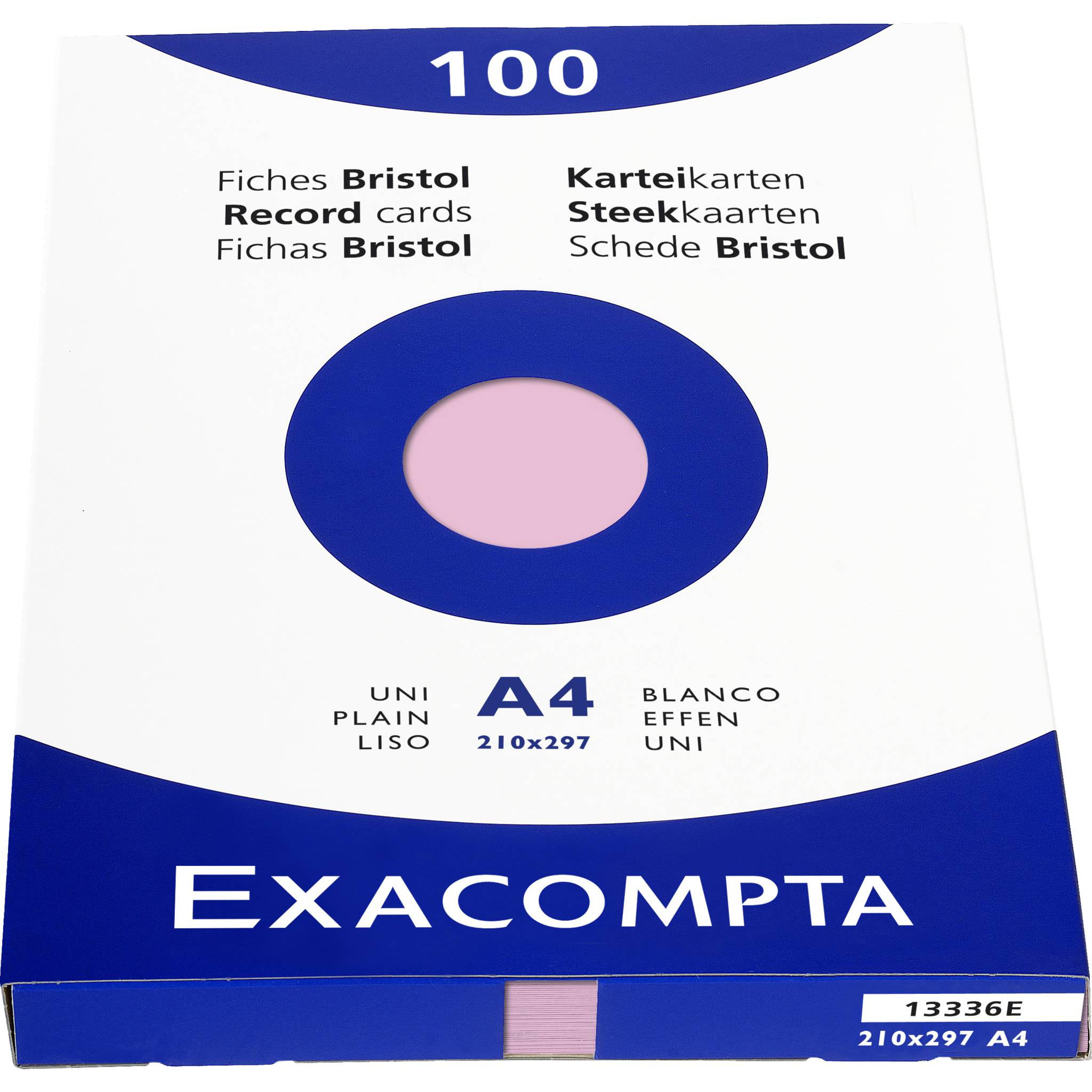 Exacompta Karteikarten A4 blanko, Faltschachtel mit 100 Stück - Rosa - 13336E