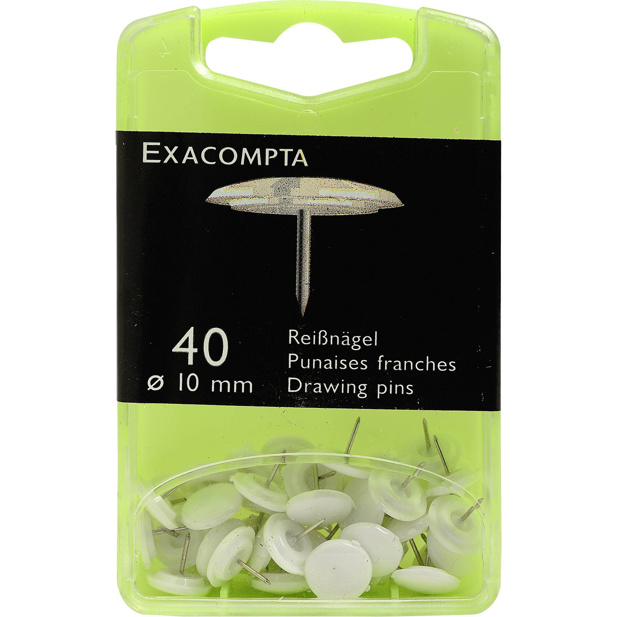 Exacompta Blisterbox mit 40 Stück Reißnägeln, Ø10mm, Spitze 7mm - Weiß - 14020E