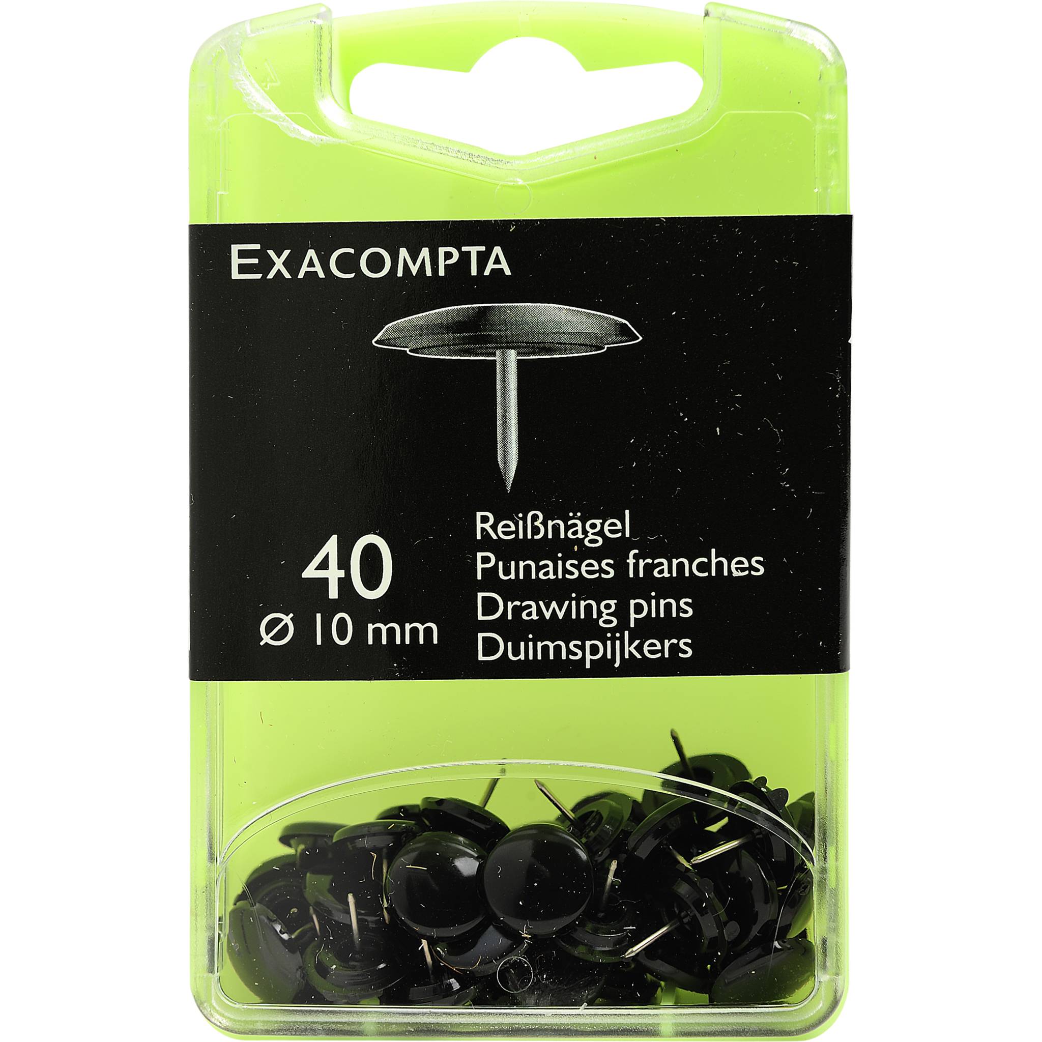 Exacompta Blisterbox mit 40 Stück Reißnägeln, Ø10mm, Spitze 7mm, Schwarz, 14021E