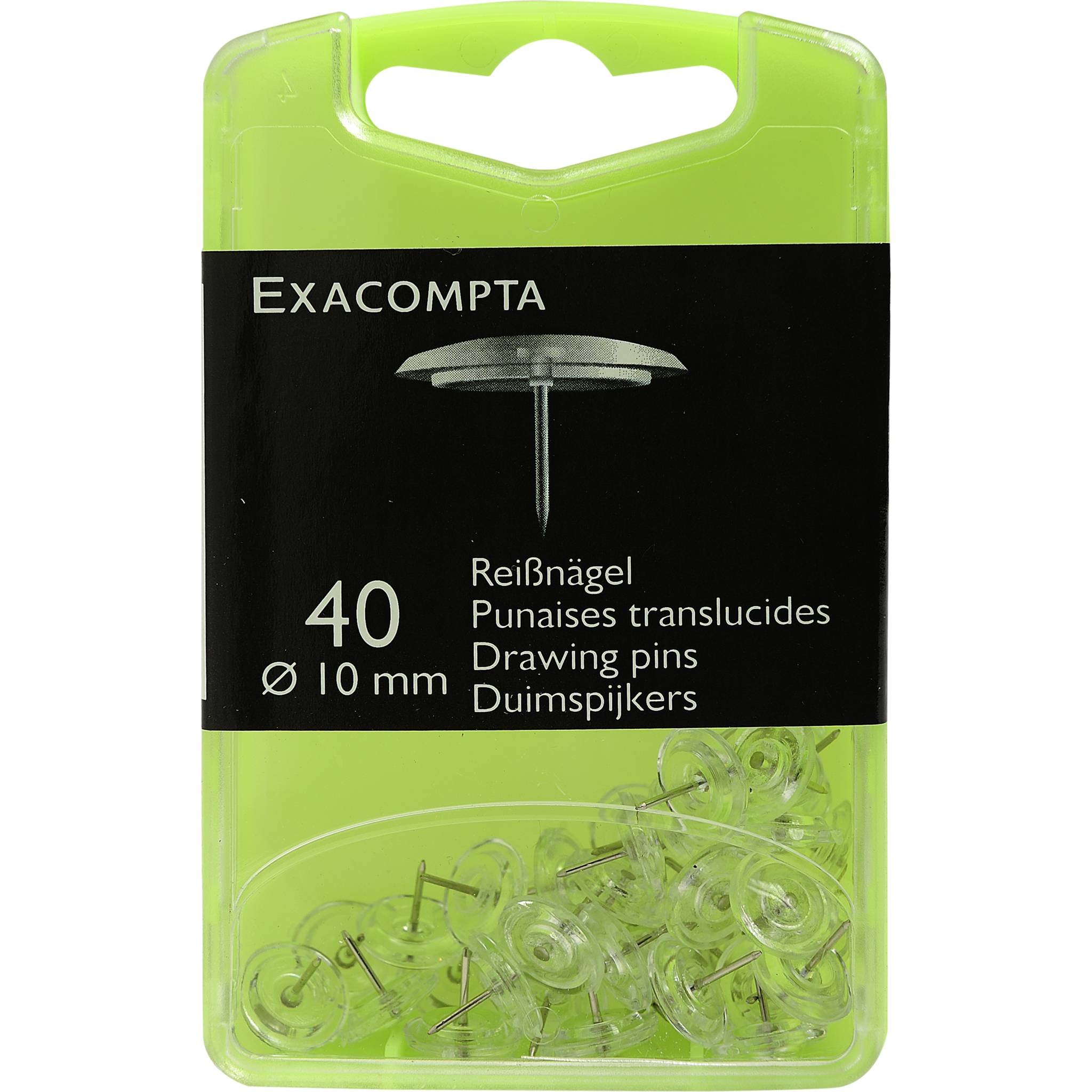 Exacompta Blisterbox 40x Reißnägeln Ø10mm Spitze 7mm Kristall transparent 14032E