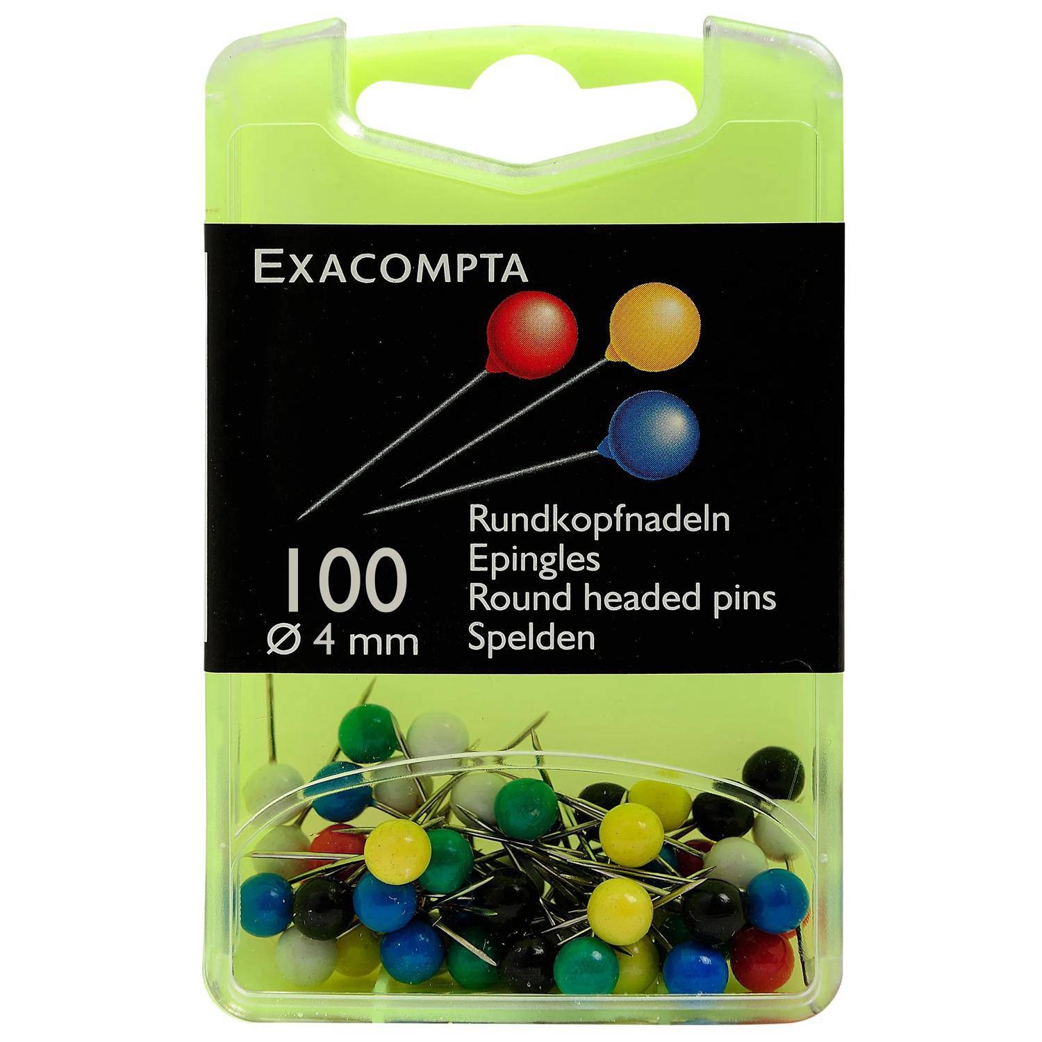 Exacompta Blisterbox + 100 Stück Rundkopfnadeln Ø15mm Spitze 4mm sortiert 14345E