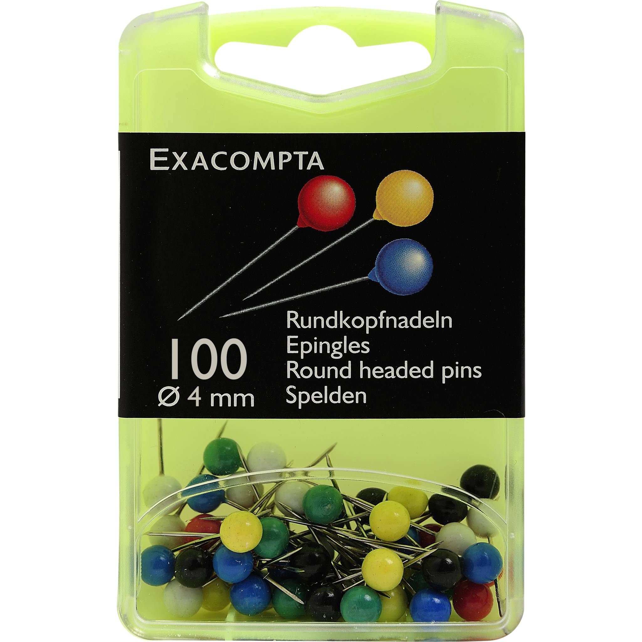 Exacompta Blisterbox + 100 Stück Rundkopfnadeln Ø15mm Spitze 4mm sortiert 14345E