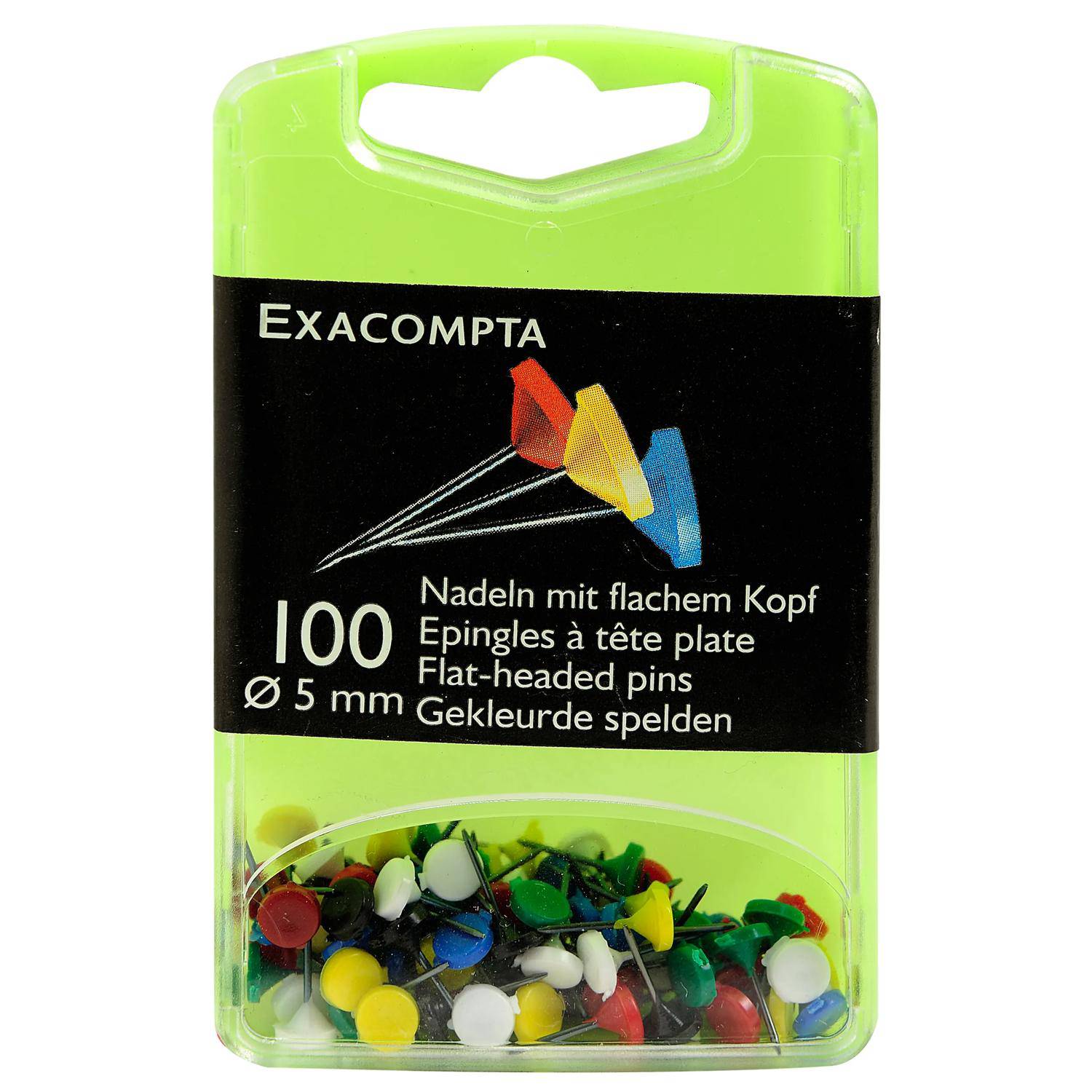 Exacompta Blisterbox + 100 Stück Flachkopfnadeln Ø5mm Spitze 8mm sortiert 14572E