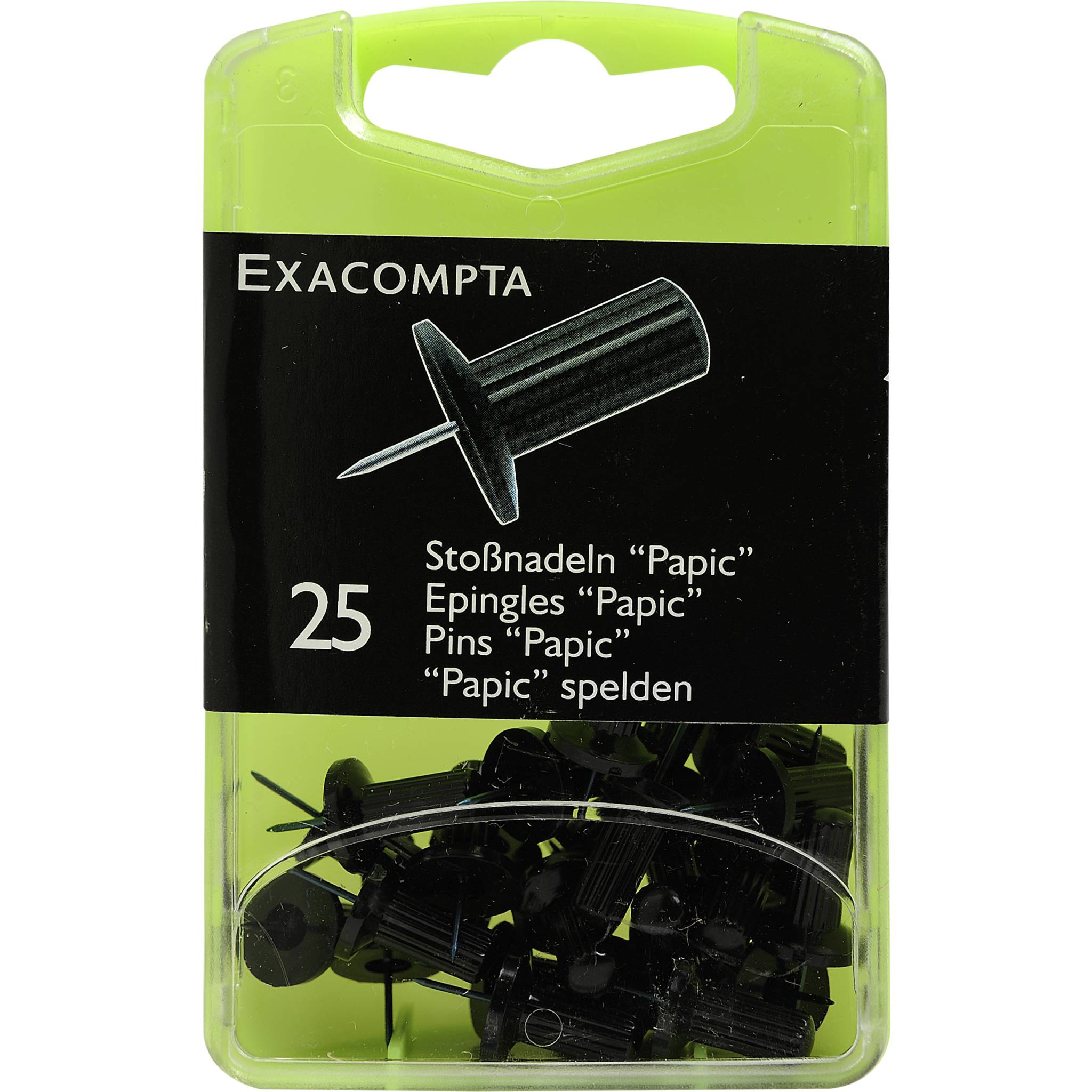 Exacompta Blisterbox 25x Pinnwandnadeln Papic Ø10mm Spitze 7mm Schwarz 14901E