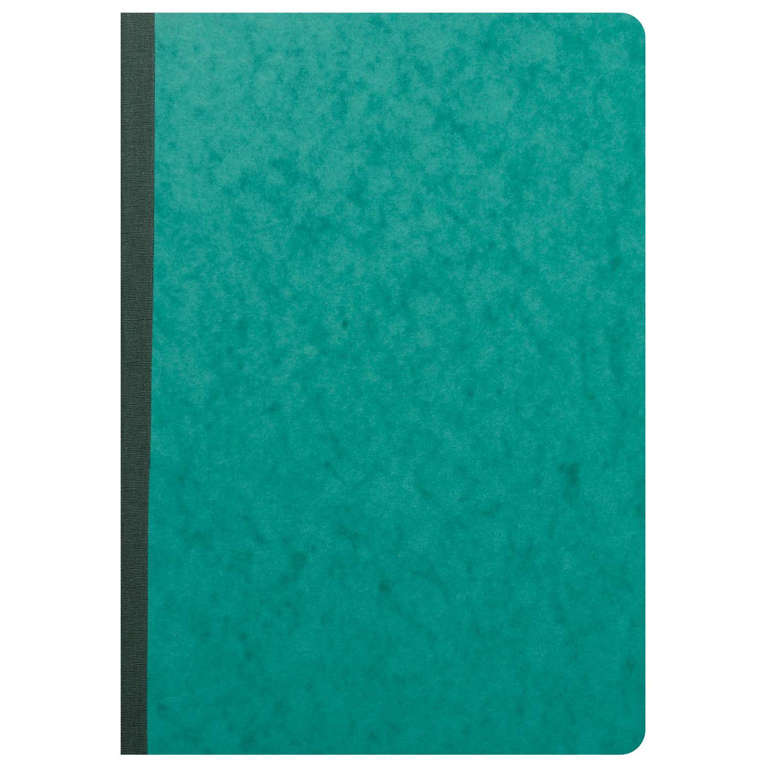 Schlichte Notebook mit Tealgr‐Hardcover und schwarzem Rücken, geschlossen vor weißem Hintergrund abgebildet.