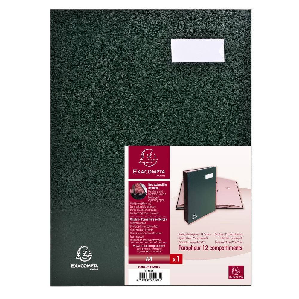 Exacompta Unterschriftenmappe Direktion, 12 Fächer, 24x32cm - Grün - 24123E