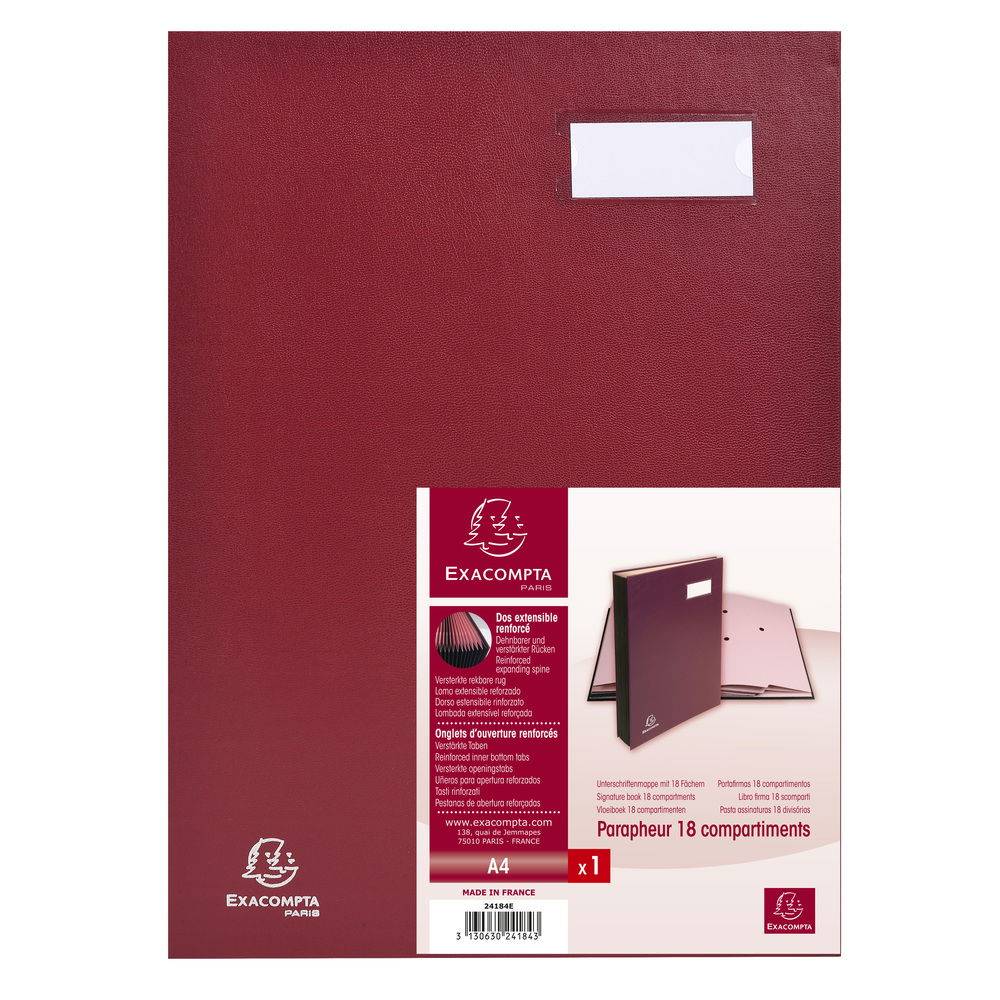 Exacompta Unterschriftenmappe Direktion, 18 Fächer, 24x32cm, Bordeauxrot, 24184E