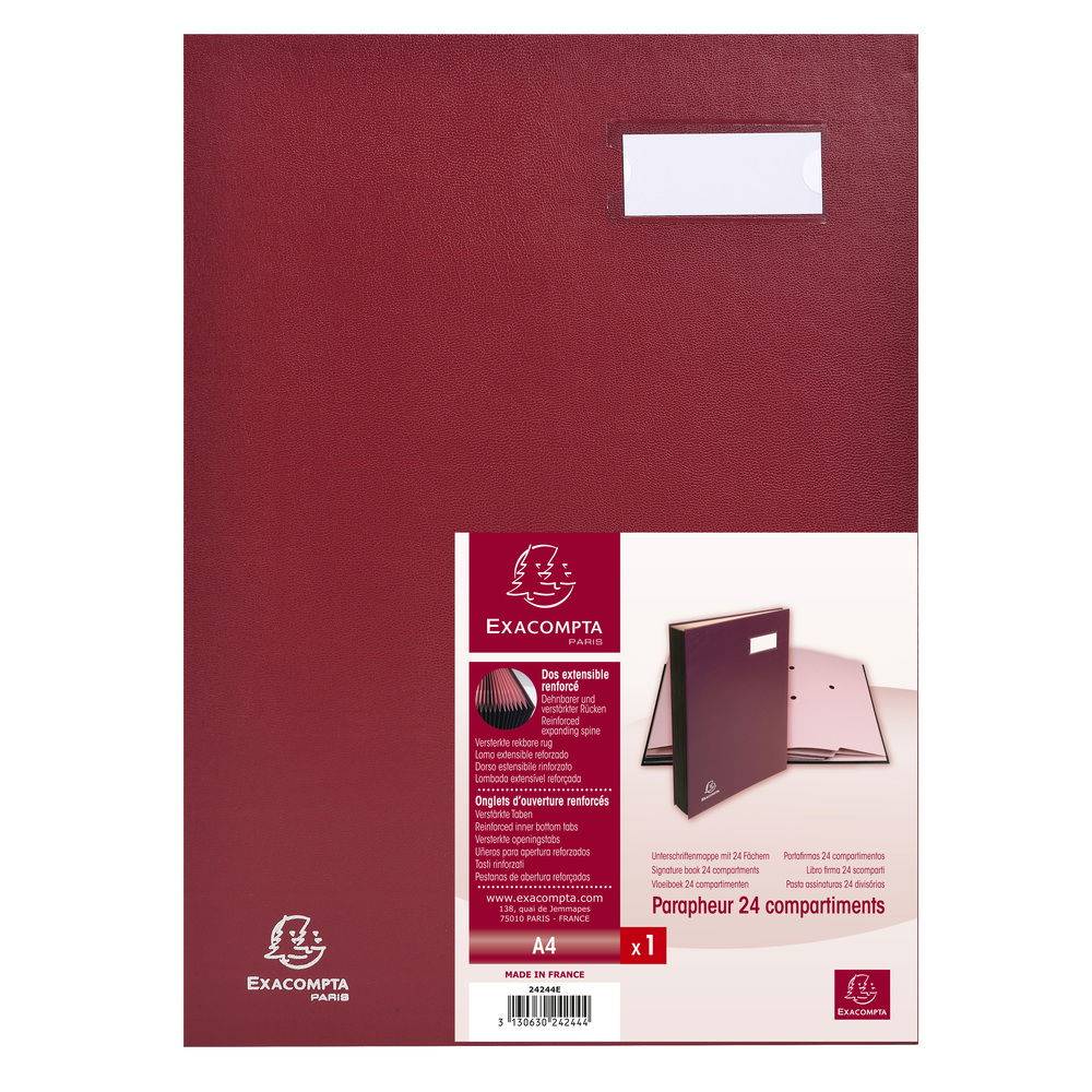 Exacompta Unterschriftenmappe Direktion, 24 Fächer, 24x32cm, Bordeauxrot, 24244E