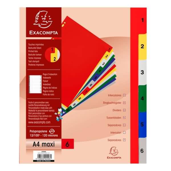 Register A4 Maxi PP blanco 6-teilig farbig