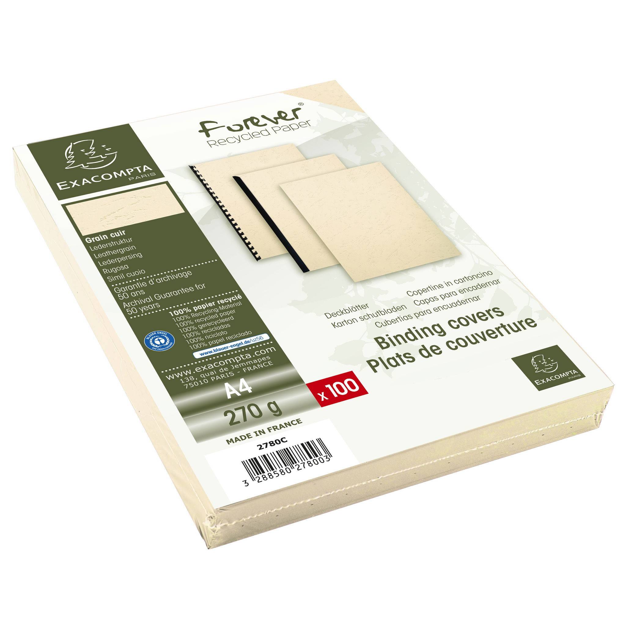 Exacompta 100er Einbanddeckel Evercover 270g/qm Lederprägung A4 Elfenbein 2780C