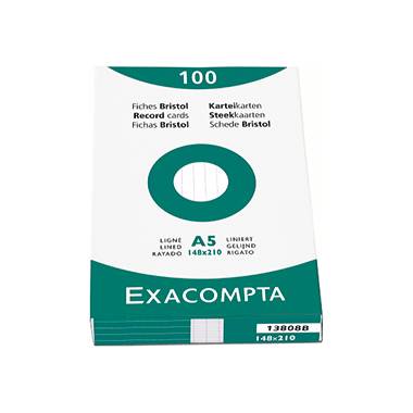 Exacompta Karteikarte 3208B DIN A8 kariert Karton weiß 100 St./Pack.