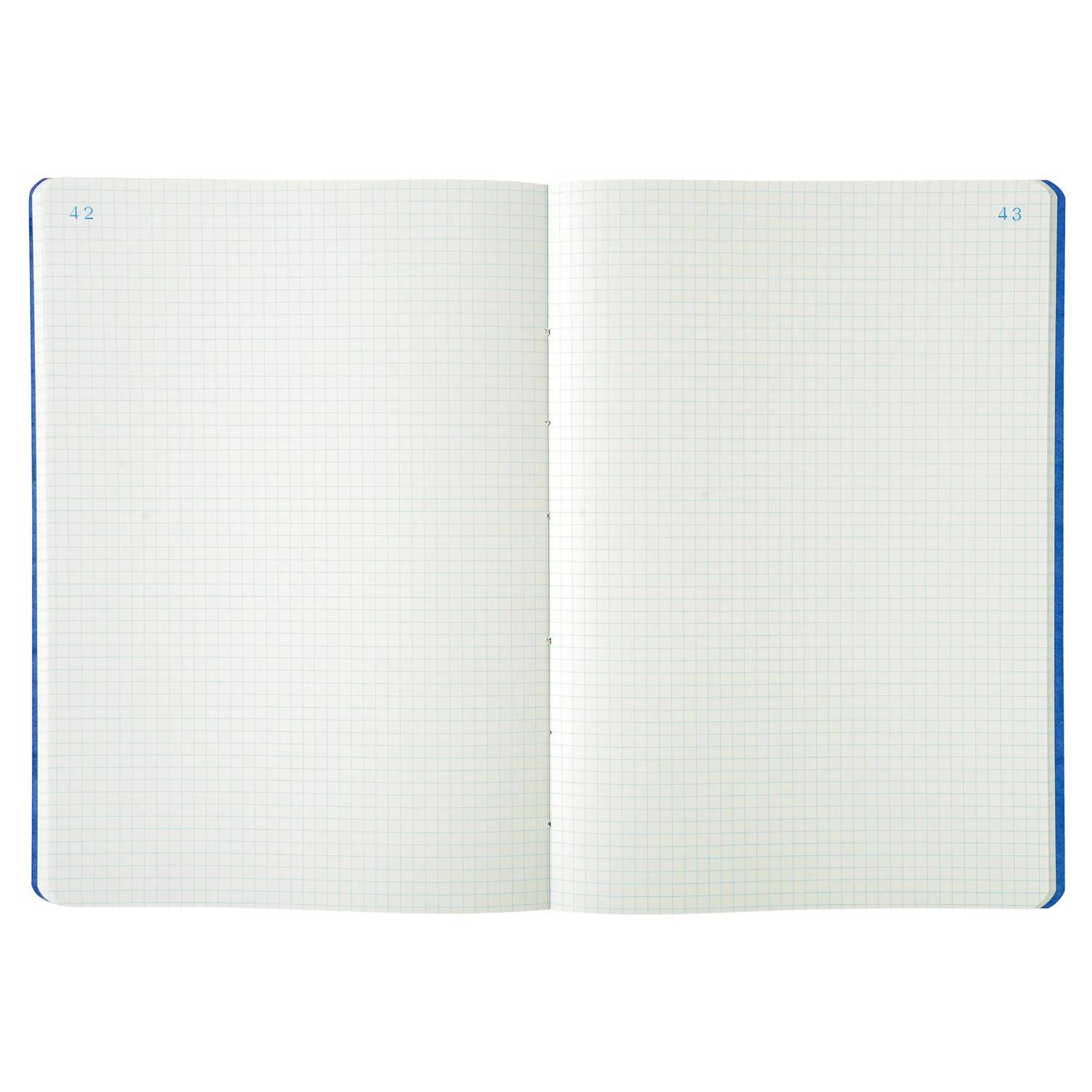Aufgeschlagenes leeres Millimeterpapier-Notizbuch mit nummerierten Seiten 42 und 43.