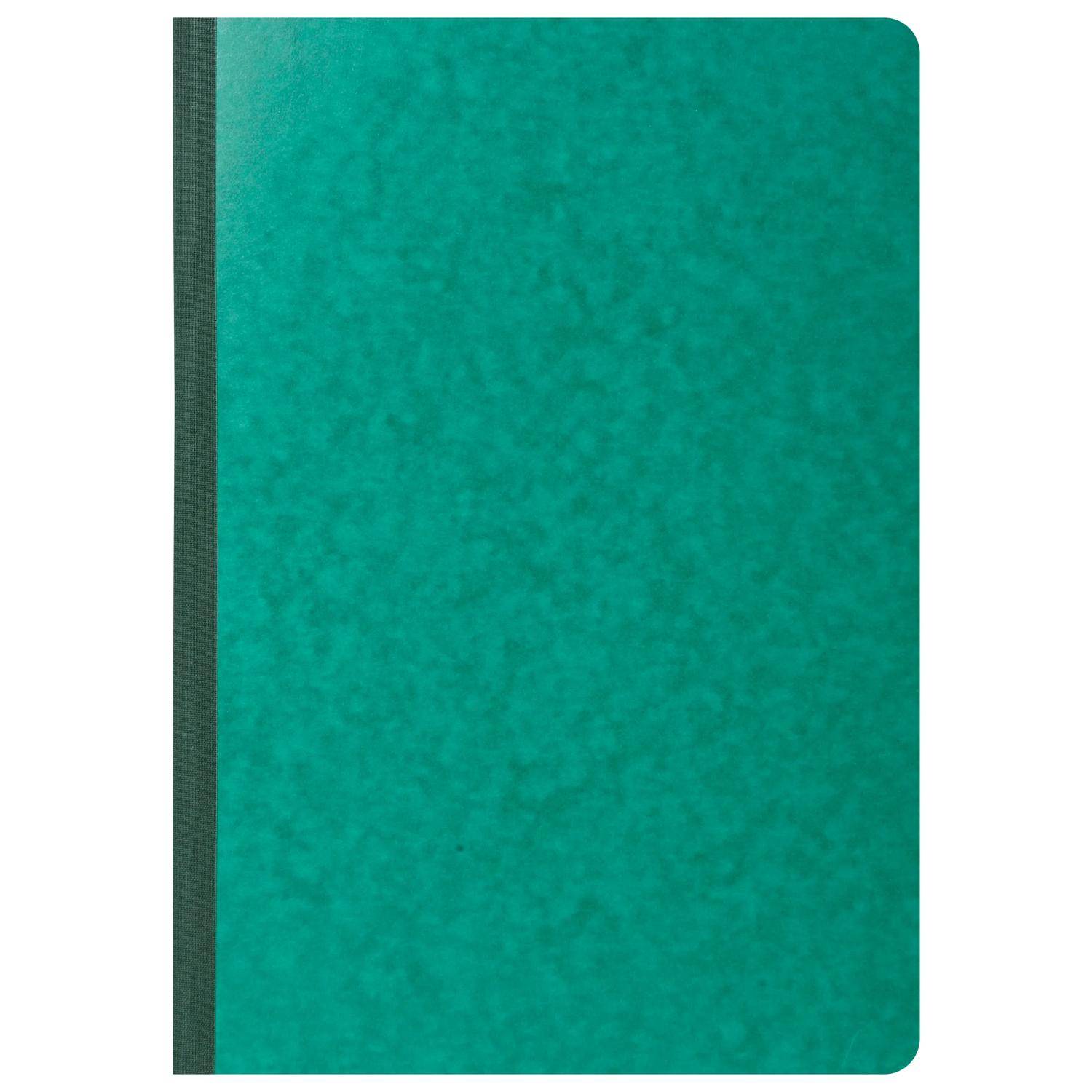 Teal gebundenes Notizbuch mit dunklem vertikalem Rücken und abgerundeten Ecken auf weißem Hintergrund.