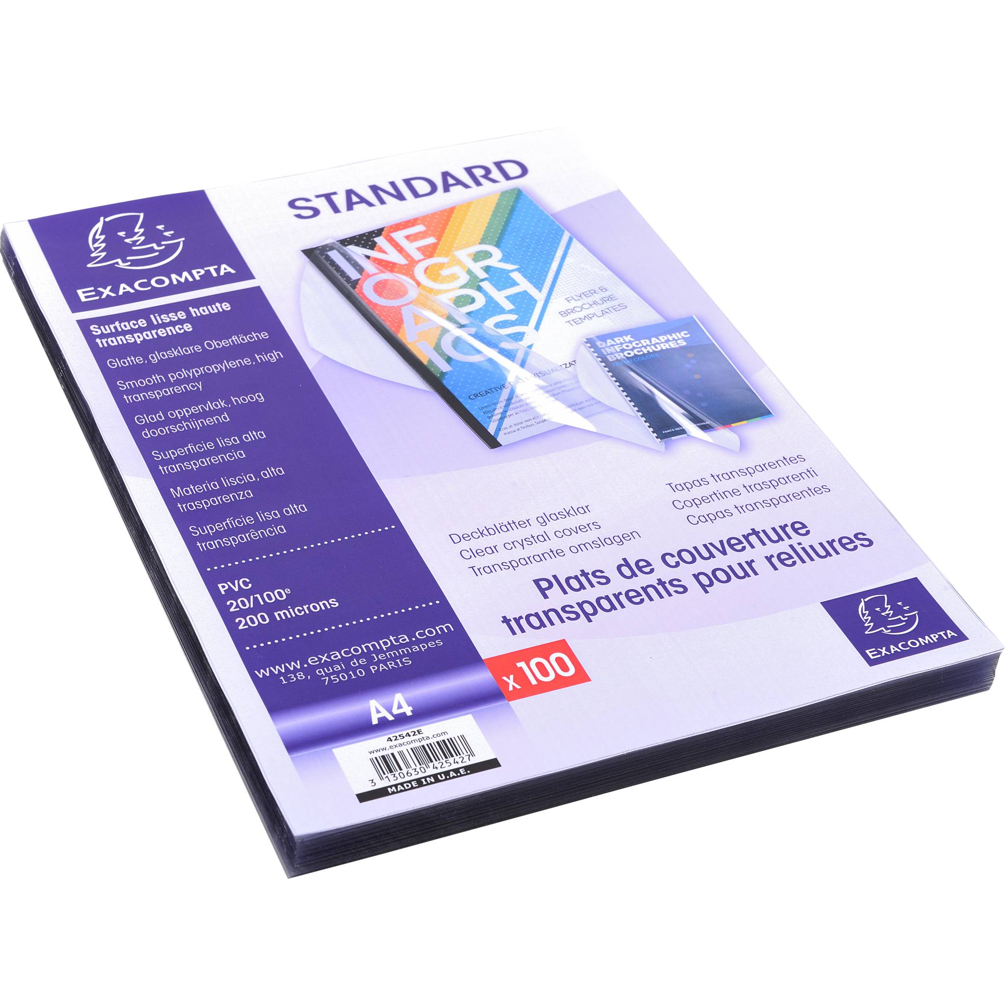 Exacompta 100er Pack Einbanddeckel aus PVC 200µ, für DIN A4 - Kristall - 42542E