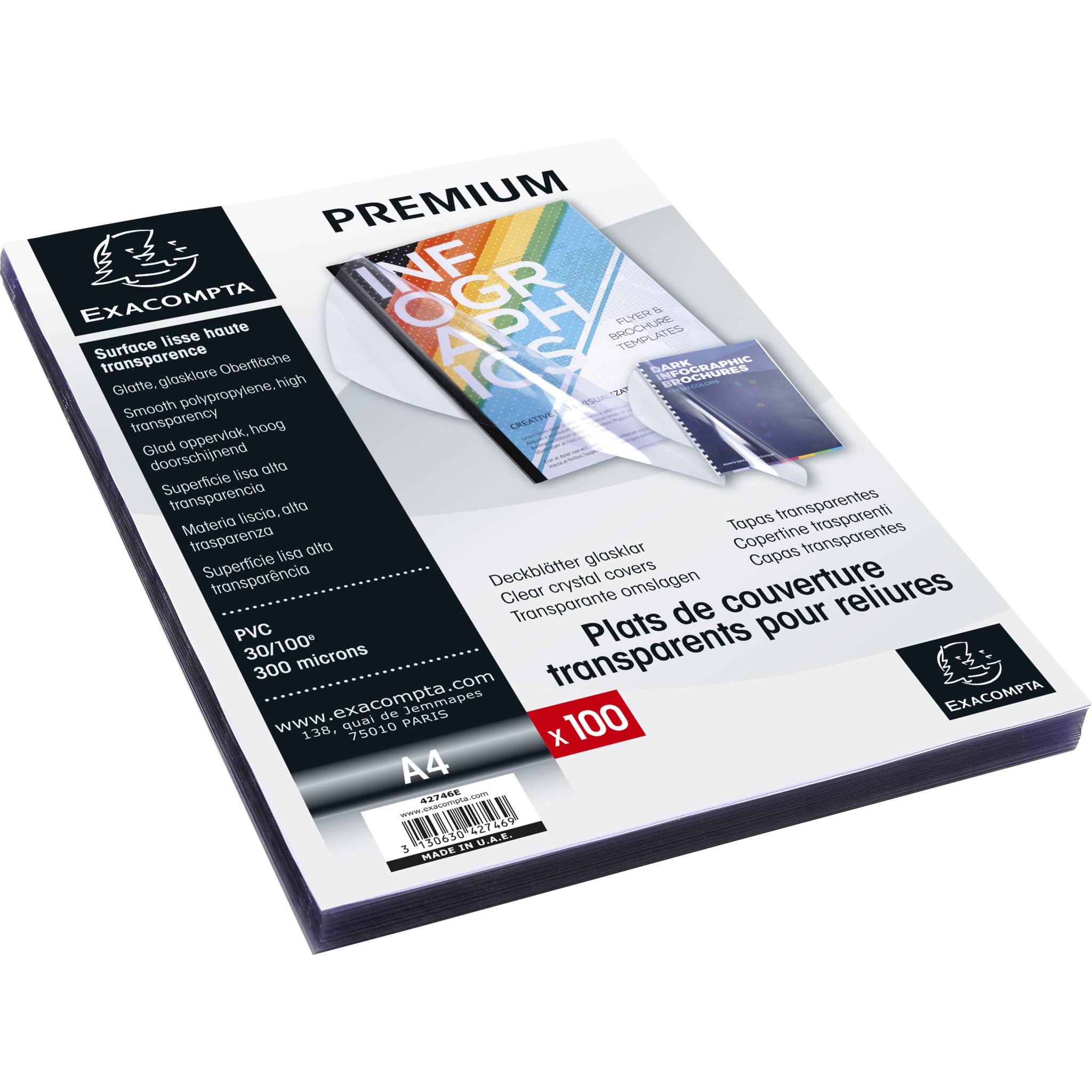 Exacompta 100er Pack Einbanddeckel aus PVC 300µ, für DIN A4 - Kristall - 42746E