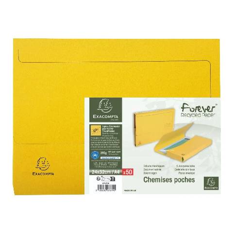Exacompta 50er Aktenmappe Verschlußkappe RC Karton 290g A4 Forever Gelb - 47679E