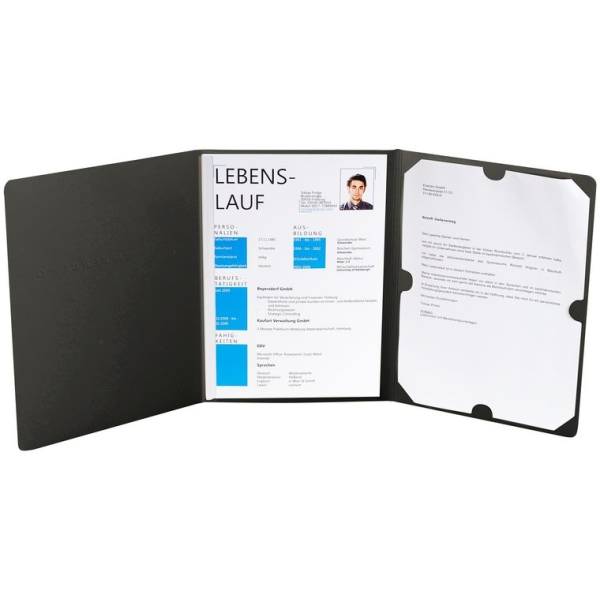 Bewerbungsmappe 3-teilig 1 Klemme Leinenstruktur schwarz